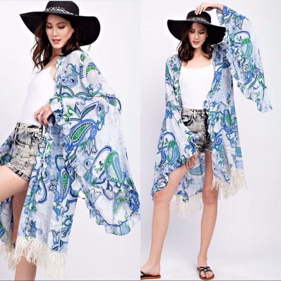 January Summer Tops - ☀️BLUE PAISLEY BOHO FLARE SLEEVES CARDIGAN